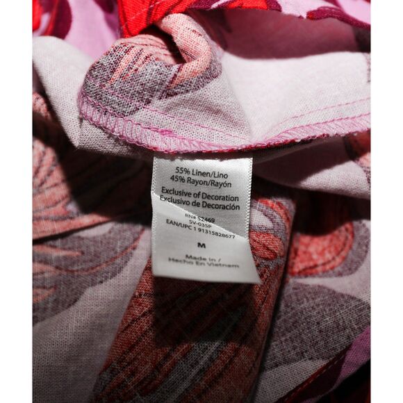 Floral Linen Button Down Long Sleeve Shirt Lightweight Boho Tie Top Medium - Picture 2 of 3